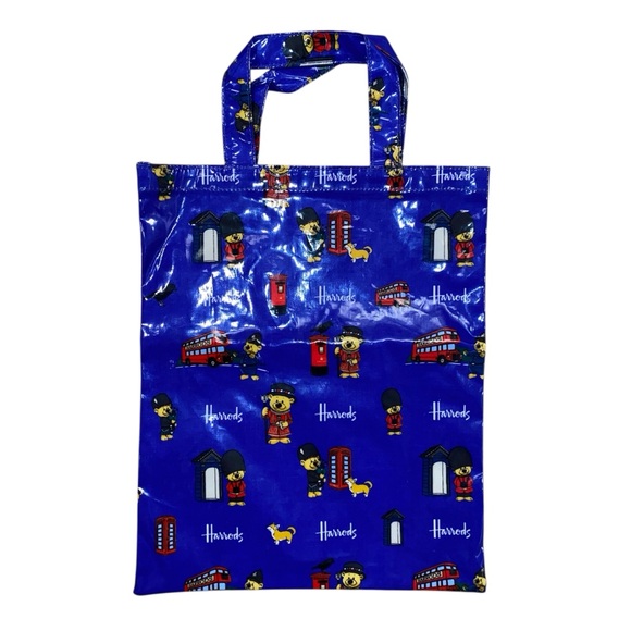 Harrods Teddy Bear Small Blue Tote Bag with London Icons - Picture 3 of 6